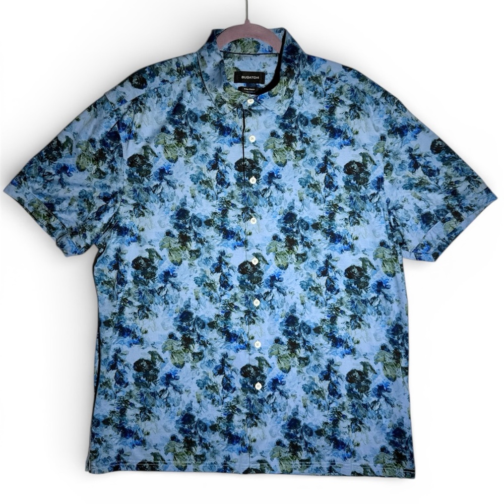 Bugatchi Floral Short Sleeve Button Down Shirt Men’s XXL